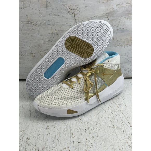 Nike Zoom KD 13 EYBL Men’s Size 18 White Gold Aqua Basketball Shoes DA0895-102